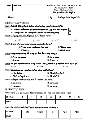Đề kiểm tra cuối học kỳ II môn Tin học Lớp 2 - Năm học 2016-2017